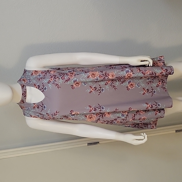 3/$30 MUDD 1990s Mod Lavendar Gray Sleeveless Choker Floral Trapeze Jumper Dress - Picture 3 of 10